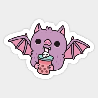 Cute Vampire Bat Drinking Bubble Tea Sticker